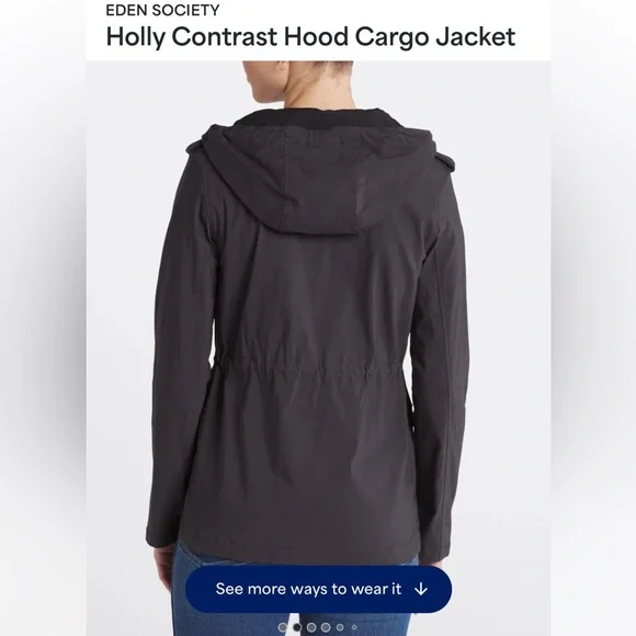 Eden Society: Dark Grey Hood Cargo Jacket. never worn, small, originally $88 - Picture 2 of 8